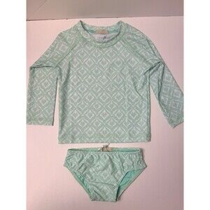 Planet Sea Baby Girl Swimsuit Set 6M Green White Long Sleeve Brazil Bikini New
